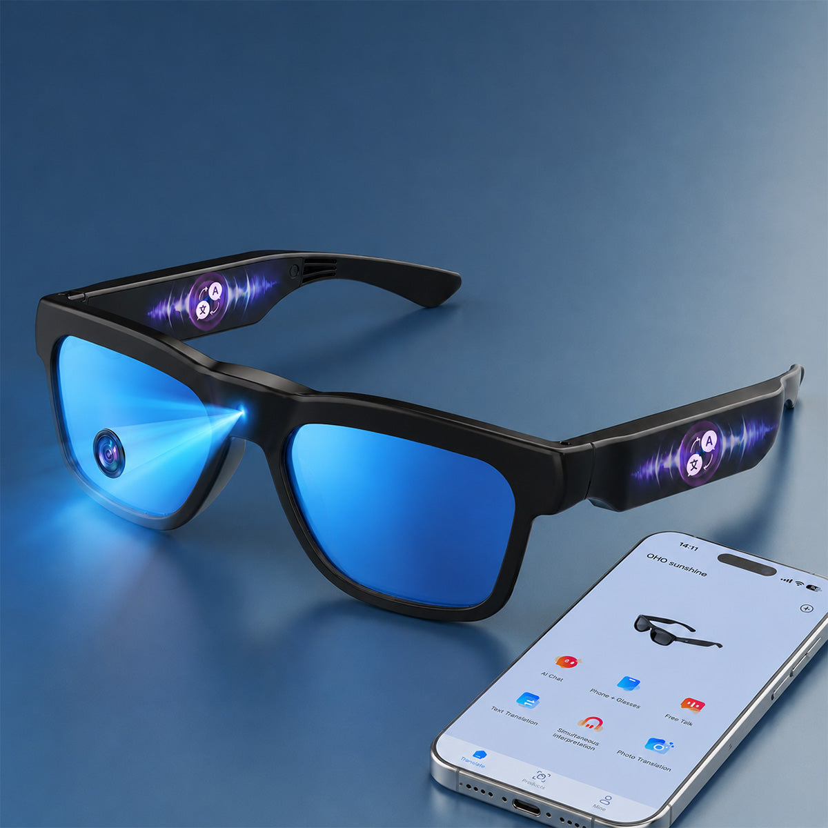 OhO Sunshine Edge pro Smart Glasses with Camera & Bluetooth - 4K & Real-Time Translation Polarized
