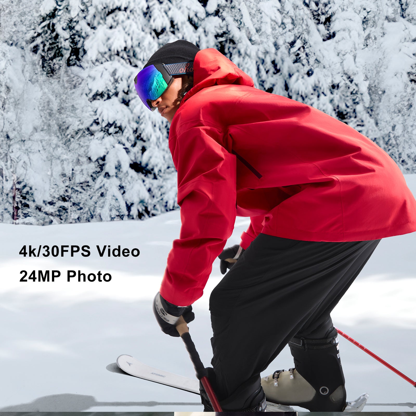 OhO Sunshine 4K Camera Smart Ski Goggles with WiFi, 24M Photo, Anti-Fog - Skyshot